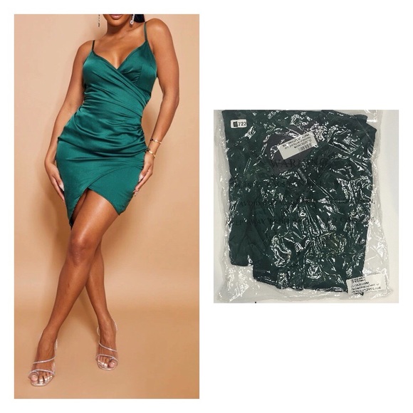 Shape emerald Green satin wrap dress